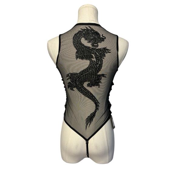 NWT Honey Birdette Lisbeth Black Dragon Bodysuit Womens Size Extra Small Thong - Picture 2 of 9